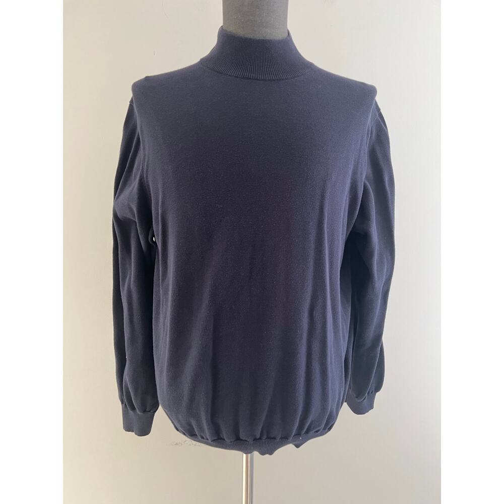 Vintage Lands' End Mock Neck Sweater 100% Cotton Navy Blue Size Large SG